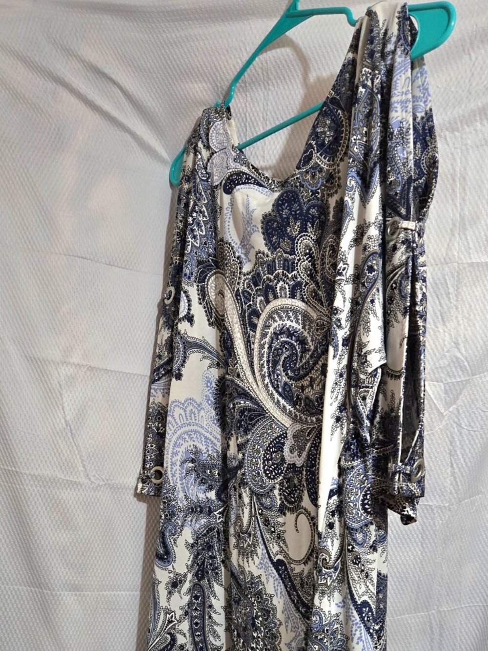 Cato Women’s Paisley Cold Shoulder Dress Size 18/20W Blue White 3/4 Sleeve